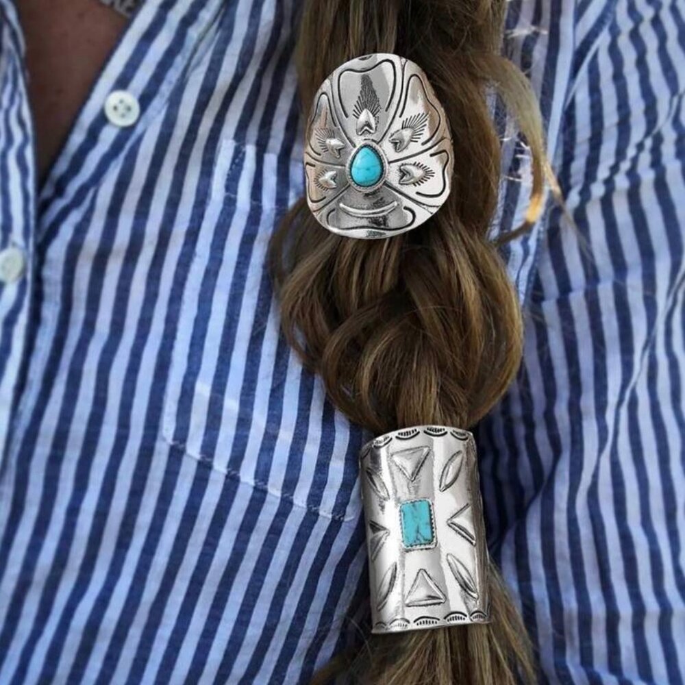 BOUTIQUE METAL AND FAUX TURQUOISE STONE SOUTHWEST HAIR CLIP